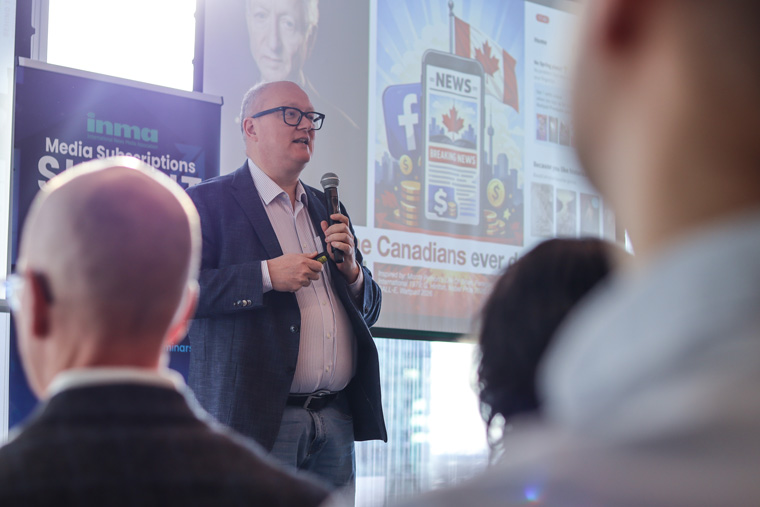 INMA Researcher-in-Residence and lead of the Readers First Initiative Greg Piechota speaks to summit attendees.