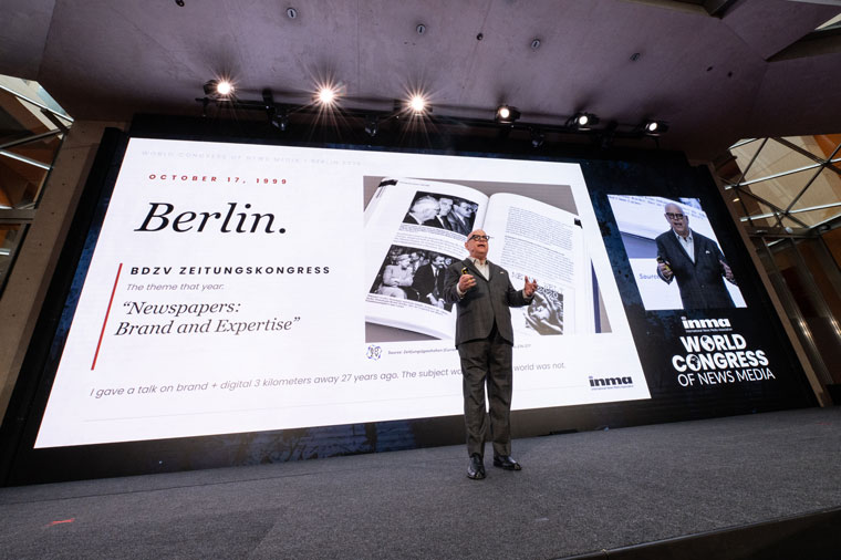 INMA Executive Director and CEO Earl J. Wilkinson speaks to delegates on day one of the World Congress of News Media.