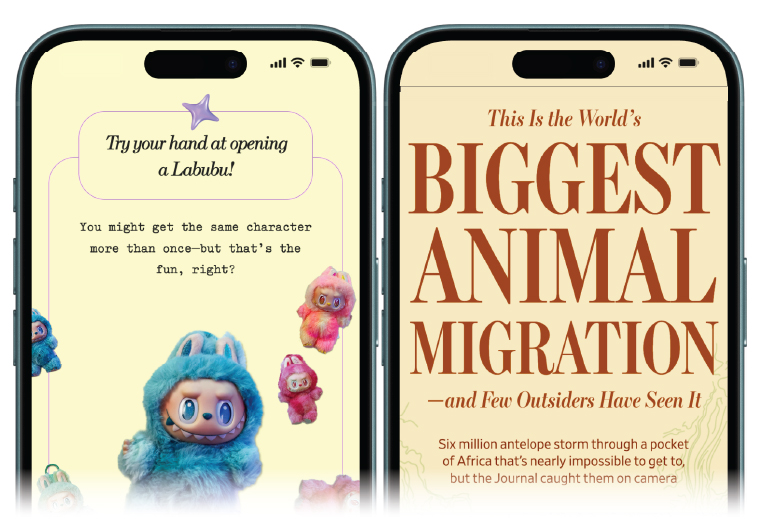 The visual storytelling team offers suggestions on new ways to present stories, which deviate from WSJ’s typical design elements.